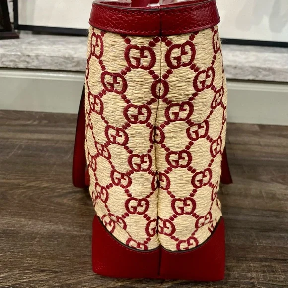 ⭐️SOLD ⭐️New Red Gucci GG Raffia Medium Ophidia Tote - Picture 5 of 11